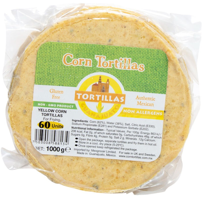 Maíz Guanajuato 15 cm Amarillas para Freír Pre-cortadas 1 kg