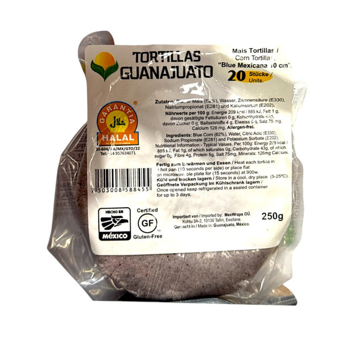 TORTI MAÍZ GUANAJUATO 250 GR 10 CM TACO CALLEJERO DE MAÍZ AZUL