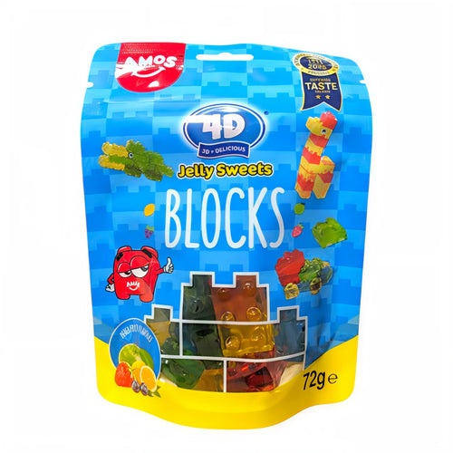 BOLSA DE GOMITAS CANDY AMOS DE 72 GR EN BLOQUES 4D