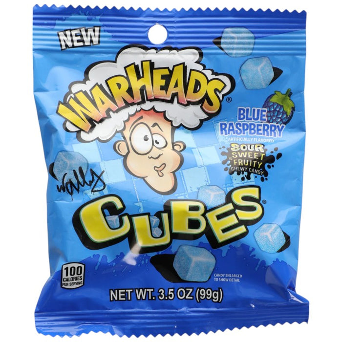 CANDY WARHEADS CUBOS DE 99 GR BOLSA DE PEGATINAS DE FRAMBUESA AZUL