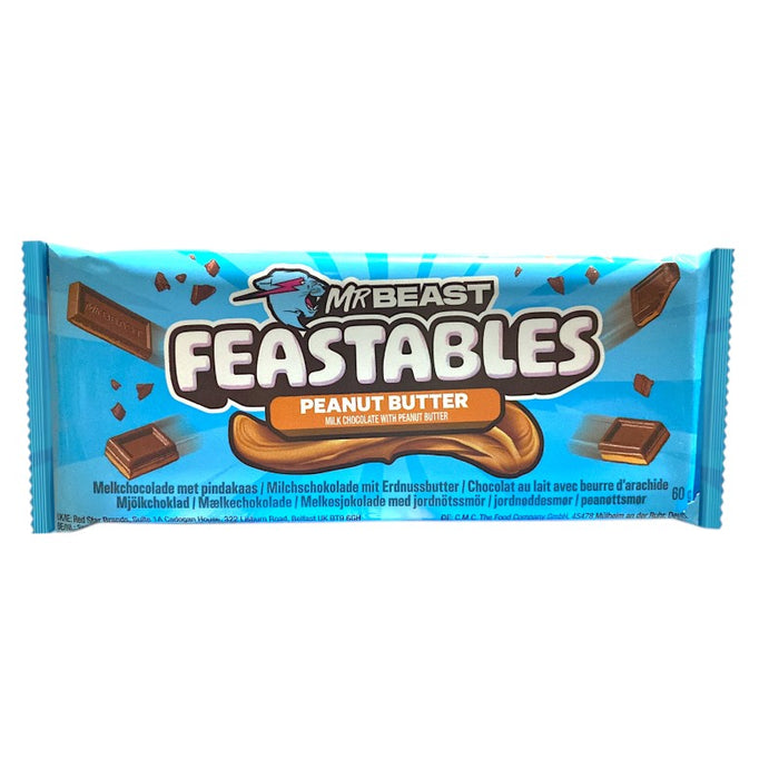 CARAMELOS MR BEAST 10 x 60 GR FEASTABLES MANTEQUILLA DE CACAHUETE PAQUETE AZUL