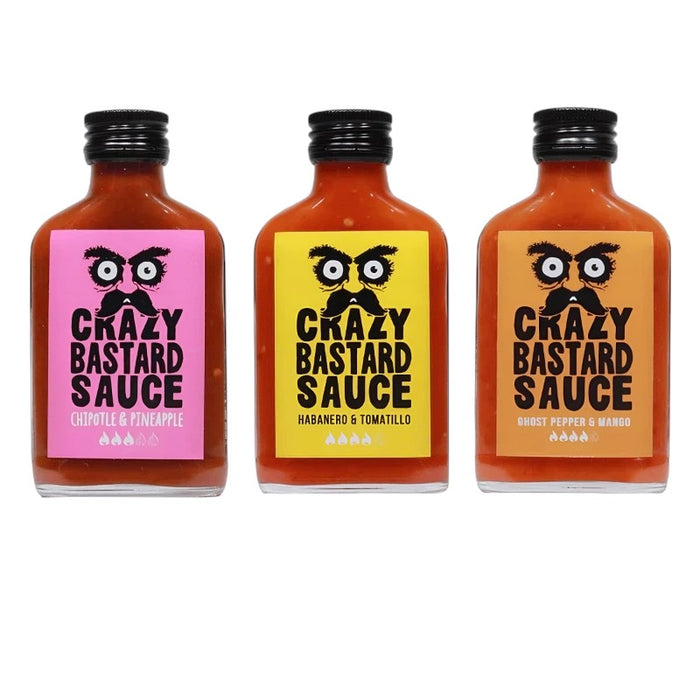 SALPIC CRAZY BASTARD 3 x 100 ML LOS MÁS VENDIDOS (CHIPOTLE Y PIÑA, HABANERO Y TOMATILLO, CHILE FANTASMA Y MANGO)