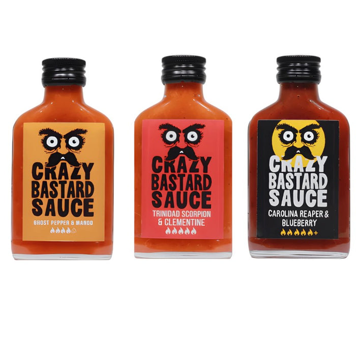 SALPIC CRAZY BASTARD 3 x 100 ML PICANTE (PIMIENTA FANTASMA Y MANGO, ESCORPIÓN DE TRINIDAD Y CLEMENTINA, CAROLINA REAPER Y ARÁNDANOS)