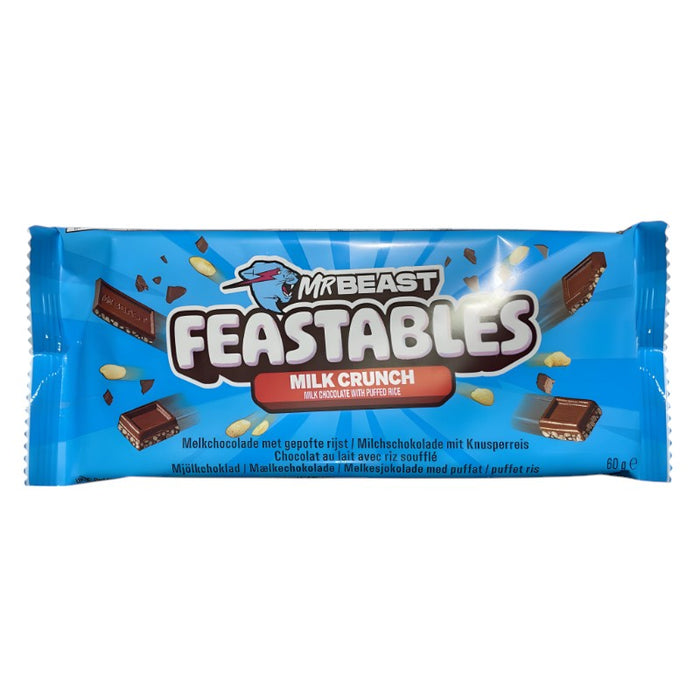 CARAMELOS MR BEAST 10 x 60 GR FEASTABLES LECHE CRUNCH PAQUETE AZUL