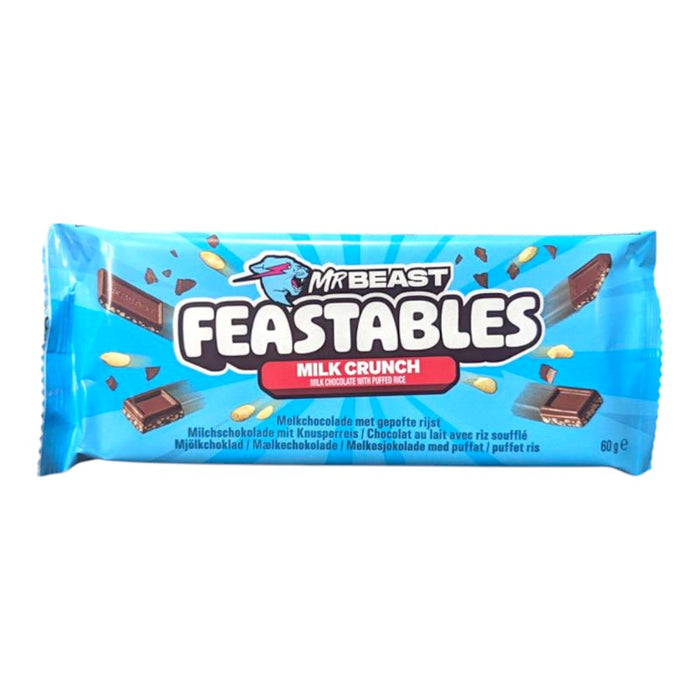 CARAMELOS MR BEAST 10 x 60 GR FEASTABLES LECHE CRUNCH PAQUETE AZUL (DE)