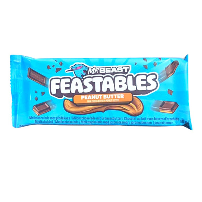 CARAMELOS MR BEAST 10 x 60 GR FEASTABLES MANTEQUILLA DE CACAHUETE PAQUETE AZUL (DE)