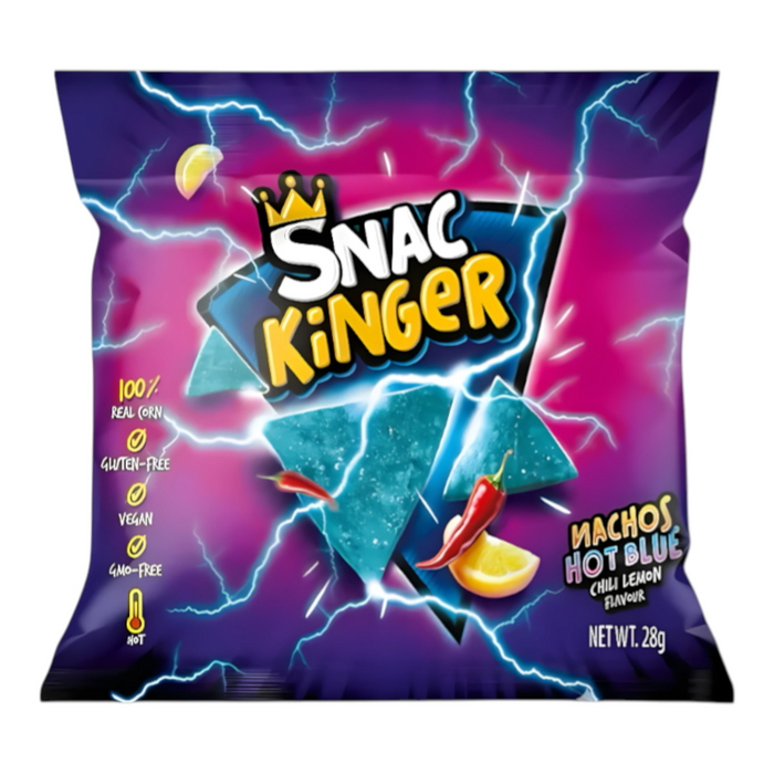 SNACK SNAC KINGER 28 GR NACHOS PICANTES CHILE AZUL LIMÓN