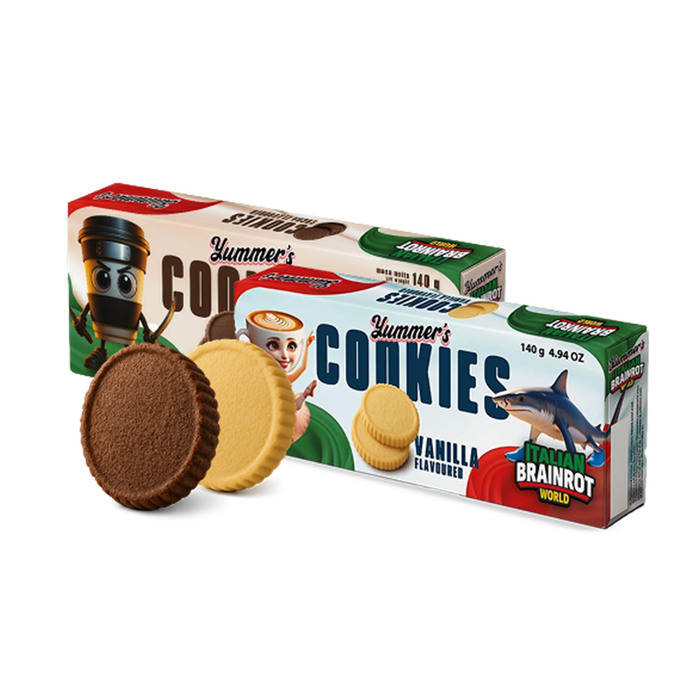 COOKI YUMMERS 140 GR GALLETAS BRAINROT VAINILLA (12 UN) Y CHOCOLATE (12 UN)