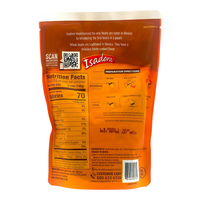 FRIJO ISADORA 454 GR FRIJOLES CLAROS ENTEROS POUCH (DE/NL/FR)