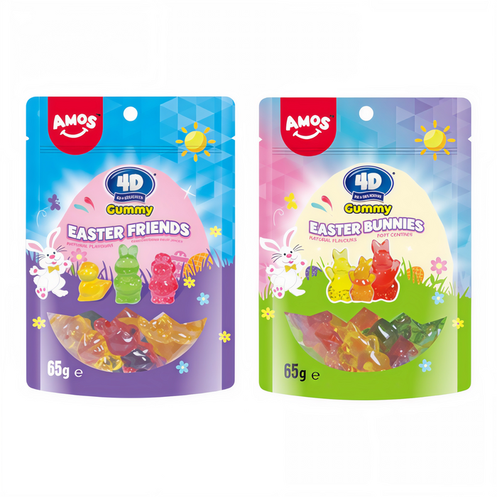 CANDY AMOS 65 GR 4D GUMMY MIX 12 EASTER BUNNIES + 12 EASTER FRIENDS EASTER