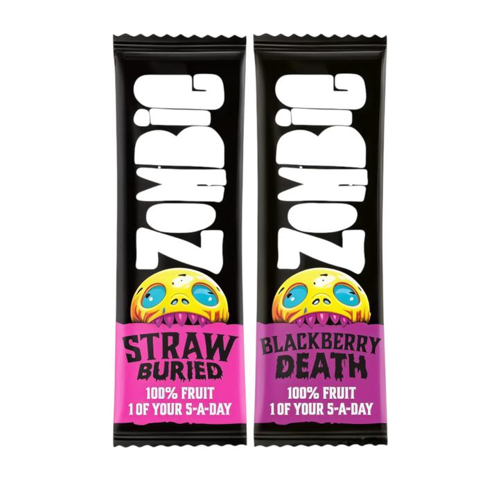 CANDY ZOMBIE 10 x 25 GR FRUIT BARS 2 FLAVOURS (STRAWBERRY & BLUEBERRY)