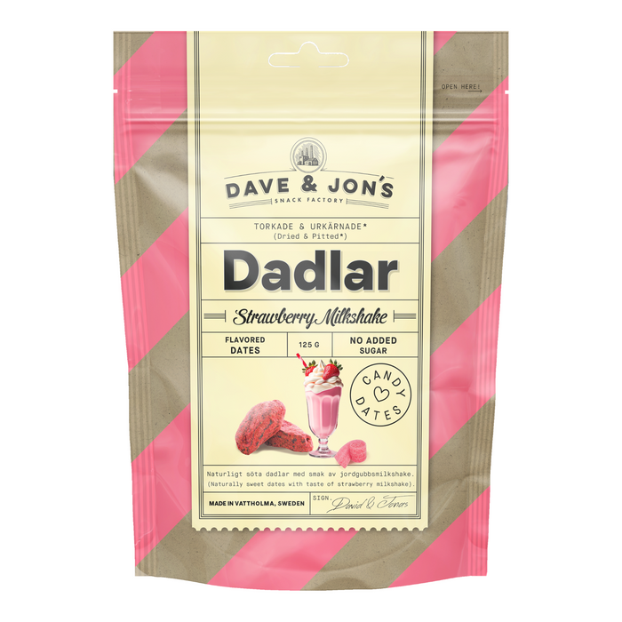 SNACK DAVE & JON'S 125 GR CANDY DATES STRAWBERRY MILKSHAKE