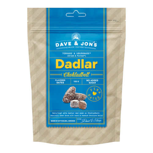 SNACK DAVE & JON'S 125 GR DATES MIT EINER ART VON CHOKLADBOLL (SCHWEDISCHE SCHOKOLADENKUGELN)