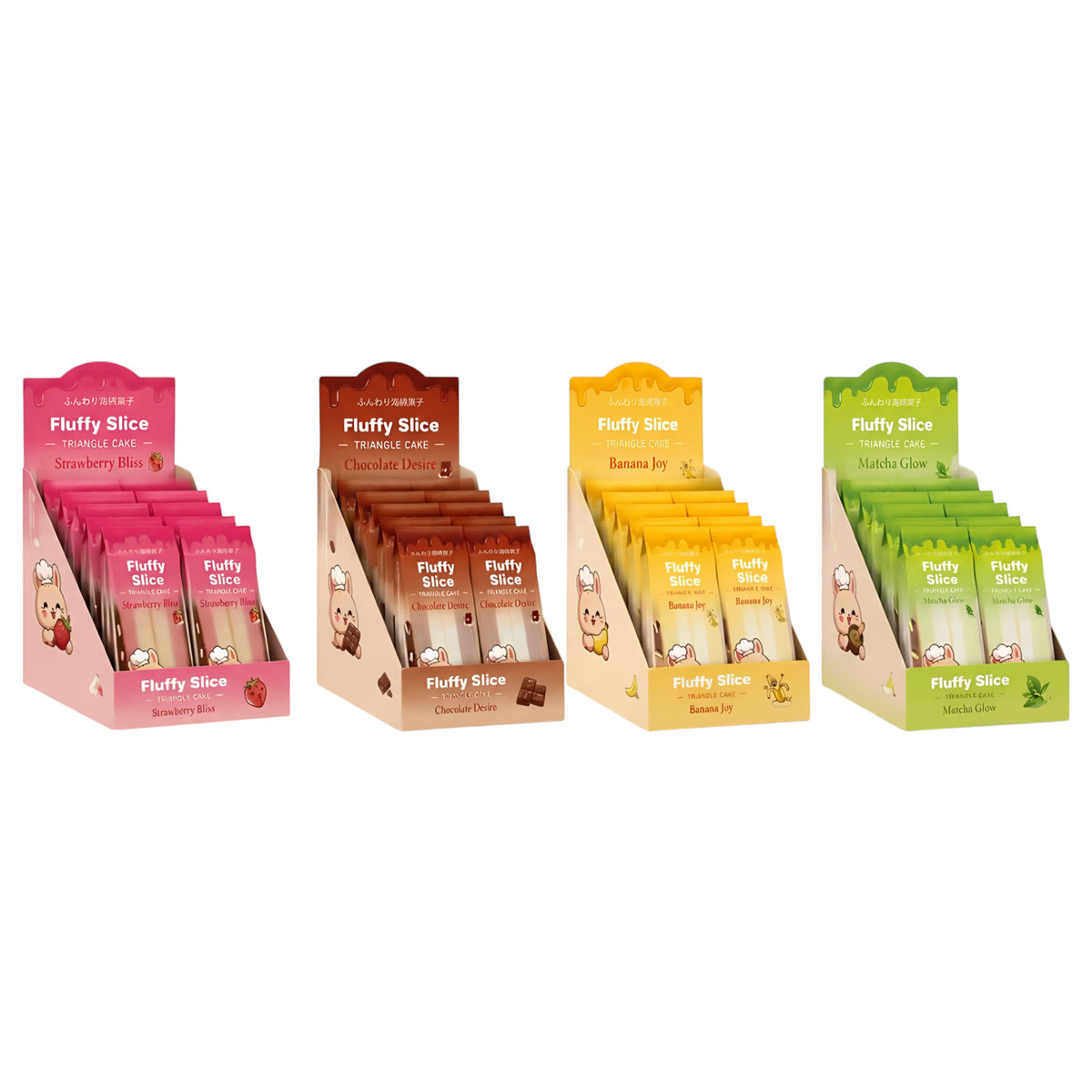 PASTR FLUFFY SLICE 6 x 95 GR TRIANGLE CAKE BANANA STRAWBERRY MATCHA & CHOCOLATE