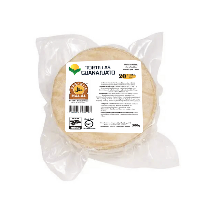 Maíz Guanajuato 15 cm Amarillas Mexwraps 500 g