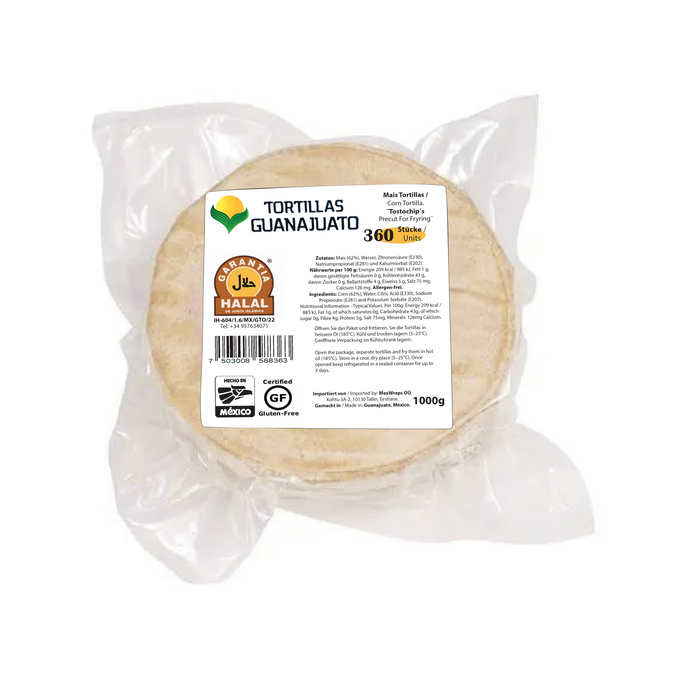 Maíz Guanajuato 15 cm Amarillas Para Freir Pre-Cortadas 1 kg