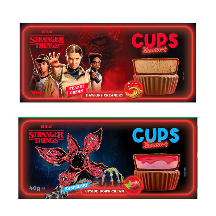 CANDY YUMMERS 40 GR STRANGER THINGS PEANUT CREAM (20 UN) & RASPBERRY (20 UN) CUPS | 40 x 40g