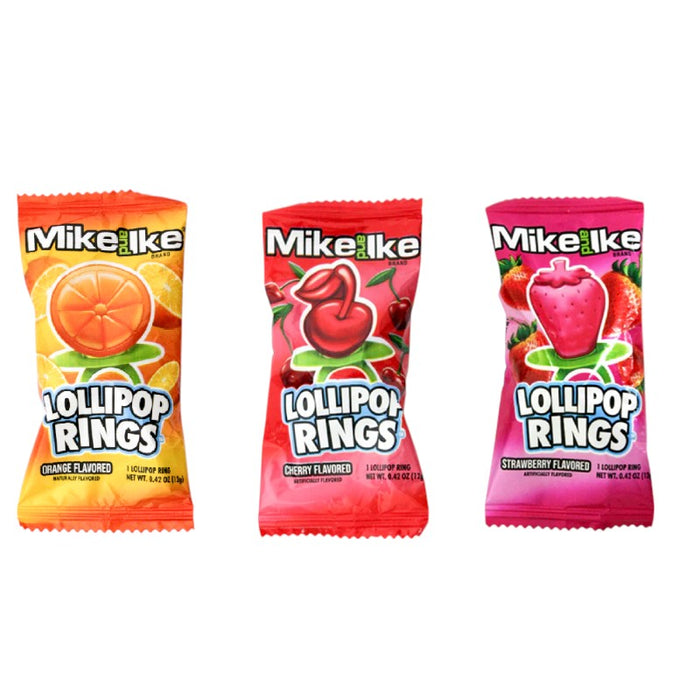 CANDY MIKE &amp; IKE 24 x 12 GR PIRULETAS ANILLOS CEREZA, NARANJA Y FRESA