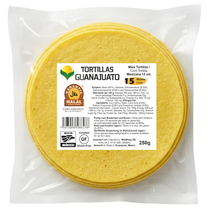 TORTI MAIZ GUANAJUATO 250 GR 12 CM AMARILLAS MEXWRAPS