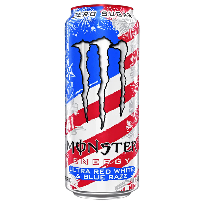 BEVER MONSTER 473 ML ULTRA RED WHITE AND BLUE RAZZ