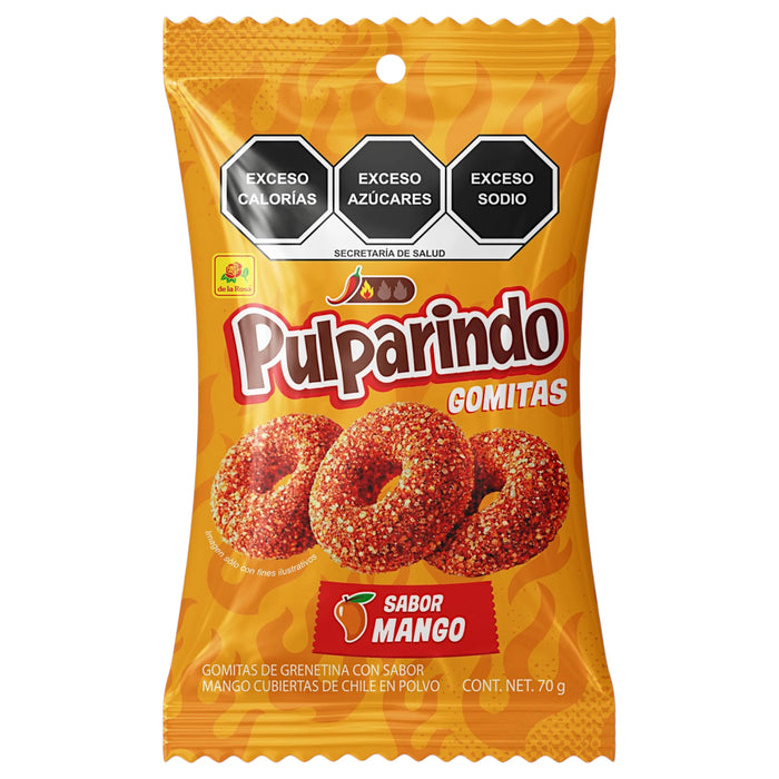 CANDY DE LA ROSA 12 x 70 GR PULPARINDO GUMMY RINGS MANGO
