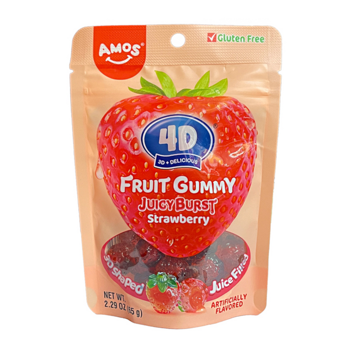 Amos 4D Juicy Burst Erdbeer-Fruchtgummi 65 g