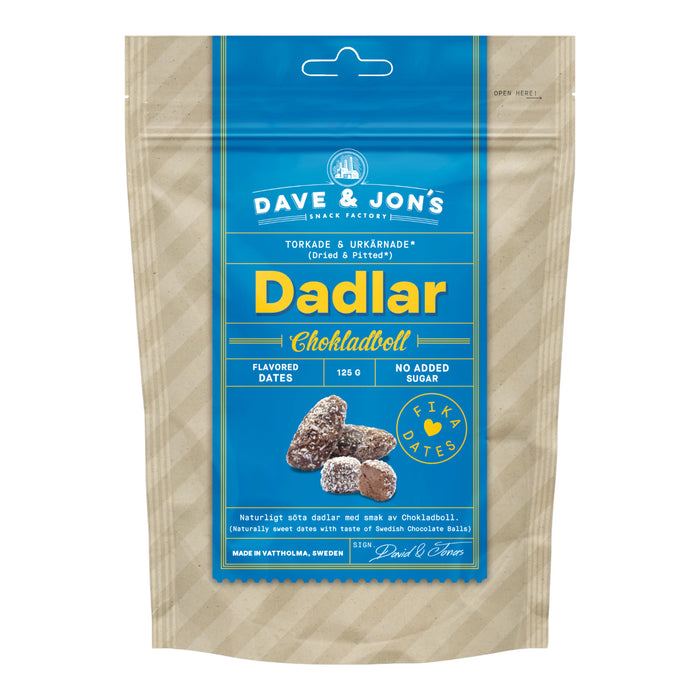 SNACK DAVE & JONS 125 GR DATES WITH ASTE OF CHOKLADBOLL (SWEDISH CHOCOLATE BALLS)