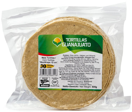 TORTI MAIZ GUANAJUATO 500 GR 12 CM AMARILLAS MEXWRAPS (20 UN)