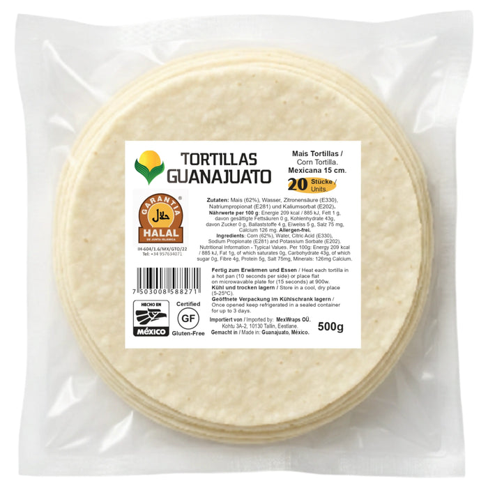 TORTI MAIZ GUANAJUATO 500 GR 15 CM WHITE CORN MEXICANA