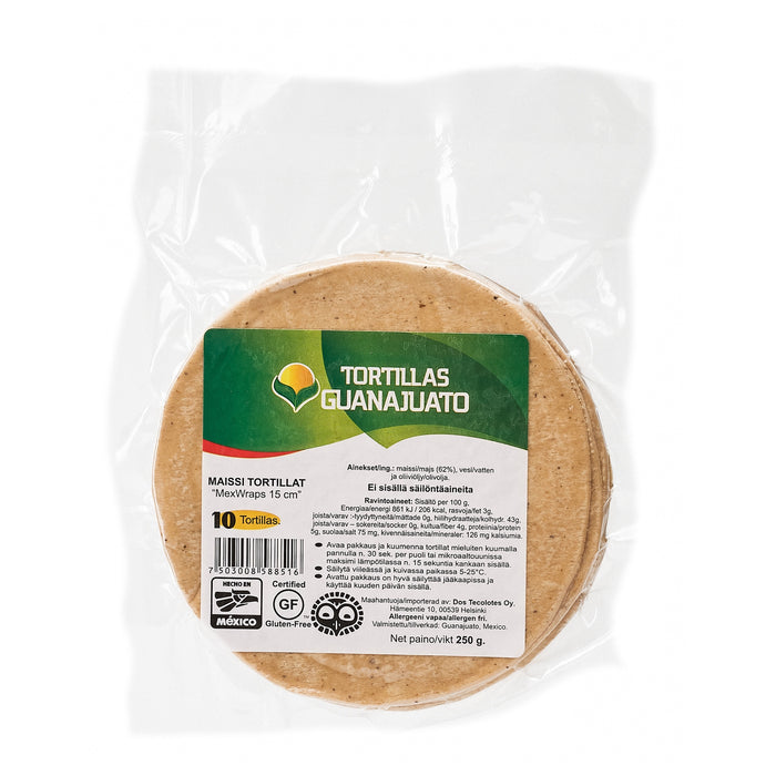 TORTI MAIZ GUANAJUATO 250 GR 15 CM AMARILLAS MEXWRAPS