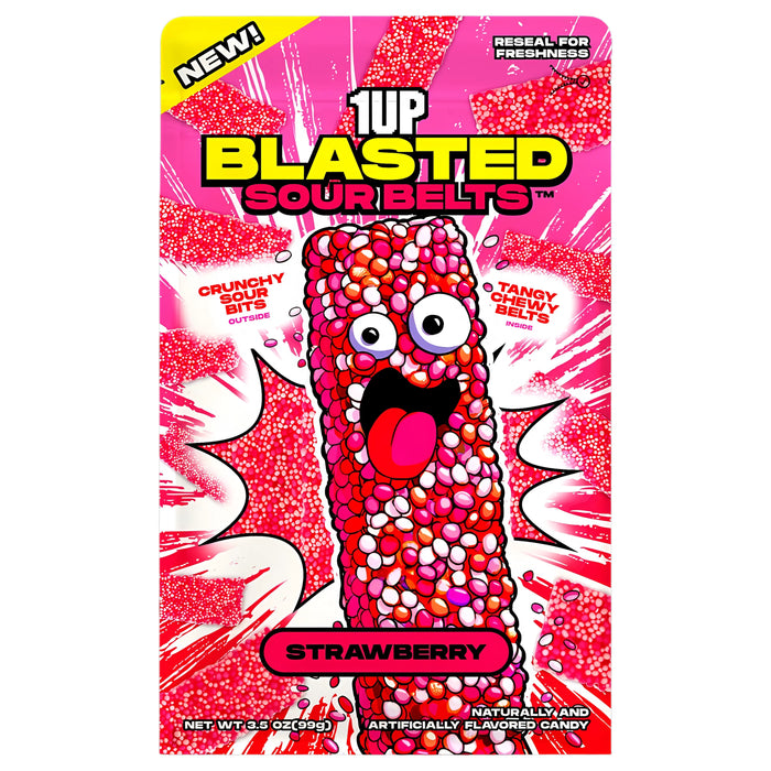 CANDY 1UP 99 GR BLASTED SOUR BELTS STRAWBERRY | 15 x 99g