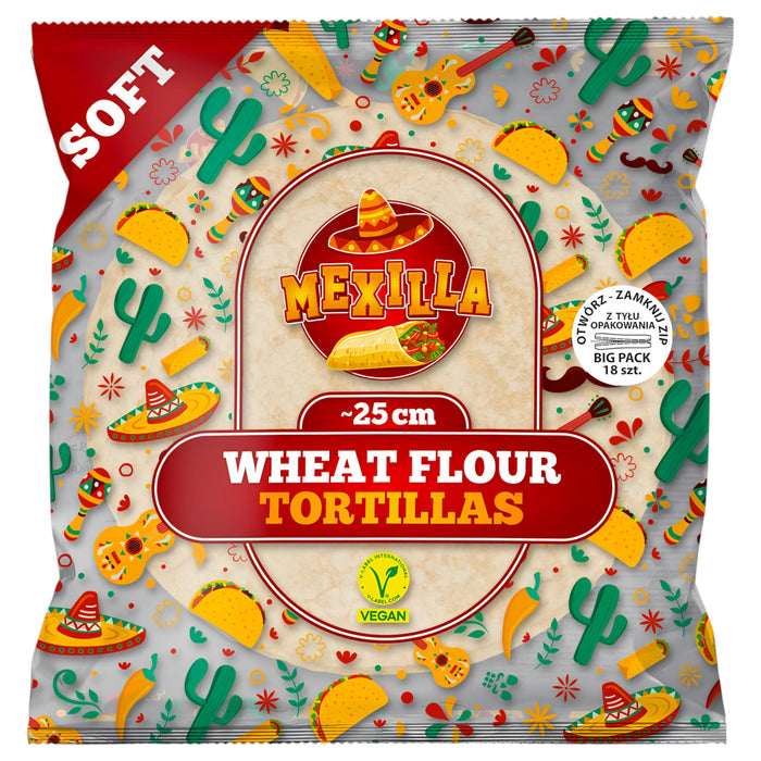 TORTI MEXILLA 18 x 60 GR WHEAT FLOUR TORTILLAS 25 CM (5 UN)