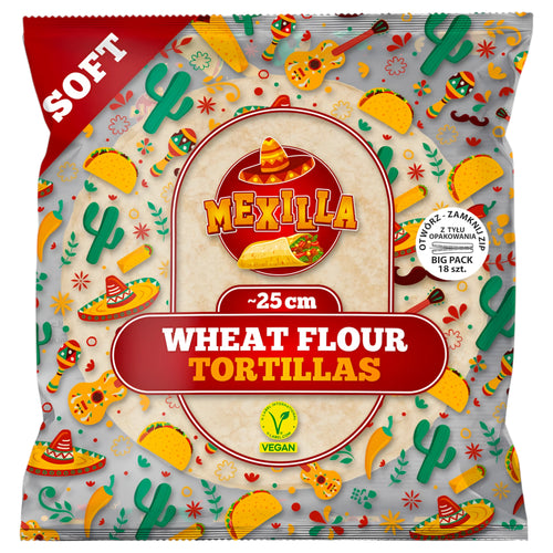 TORTI MEXILLA 18 x 60 GR WHEAT FLOUR TORTILLAS 25 CM (5 UN)